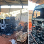 Incêndio atinge caminhões de desentupidora e mobiliza Corpo de Bombeiros em Birigui